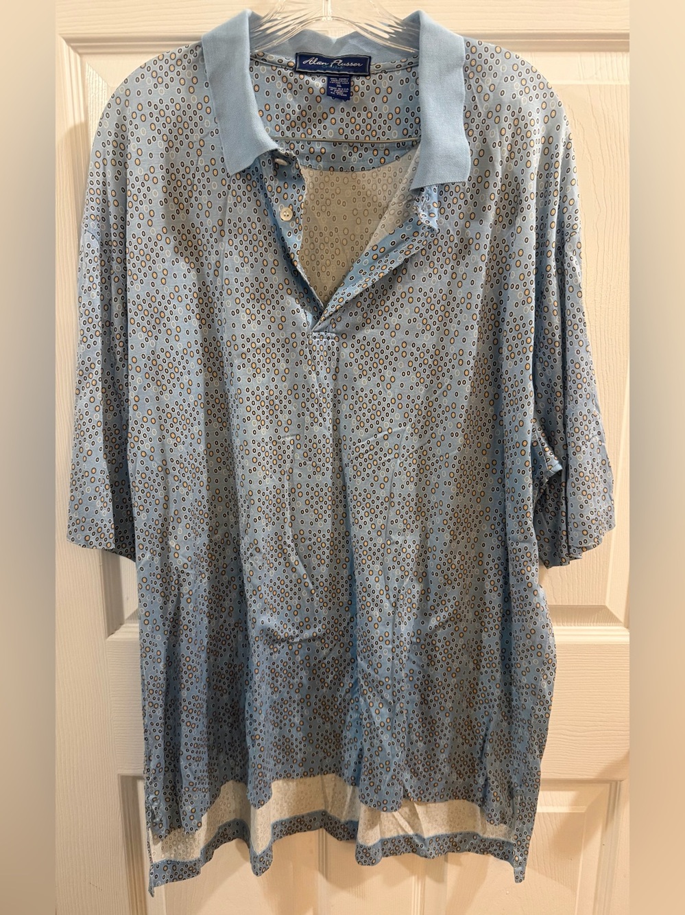 Alan Flusser Light Blue Polo with Brown and Navy Dot Pattern